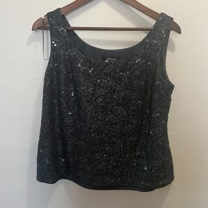 R&M Richards Blouse Womens Sequined Lace Round-Neck Floral Tank Top Black 8